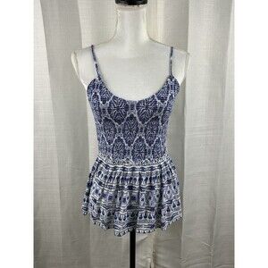 Patrons of Peace Bohemian Floral Aztec Print Adustable Straps Peplum Tank Top -S